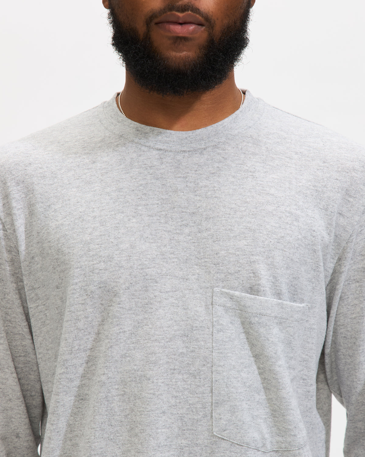 Universal Works Loose L/S Tee in Grey Marl Recycled Wool Mix Homme Essentials 