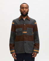 Universal Works Merchant Jacket in Charcoal Stripe Blanket Wool Mix Homme Essentials 