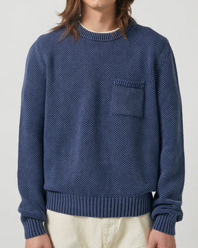 Acid Wash Pocket Crewneck in Navy