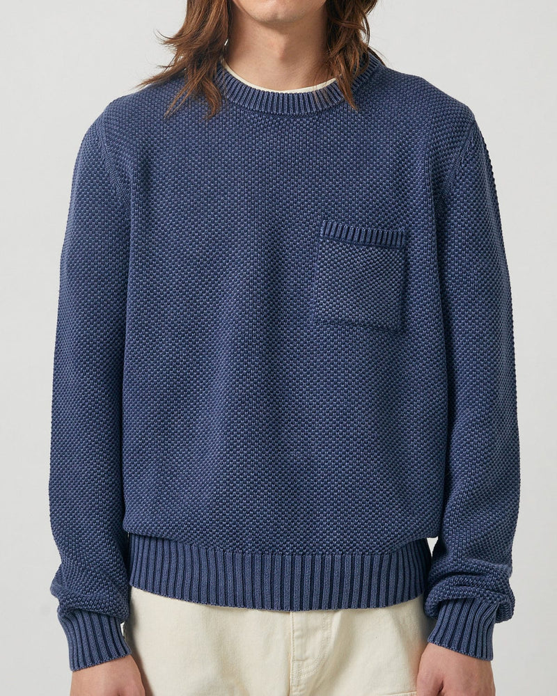 Acid Wash Pocket Crewneck in Navy