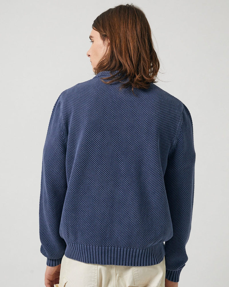 Acid Wash Pocket Crewneck in Navy