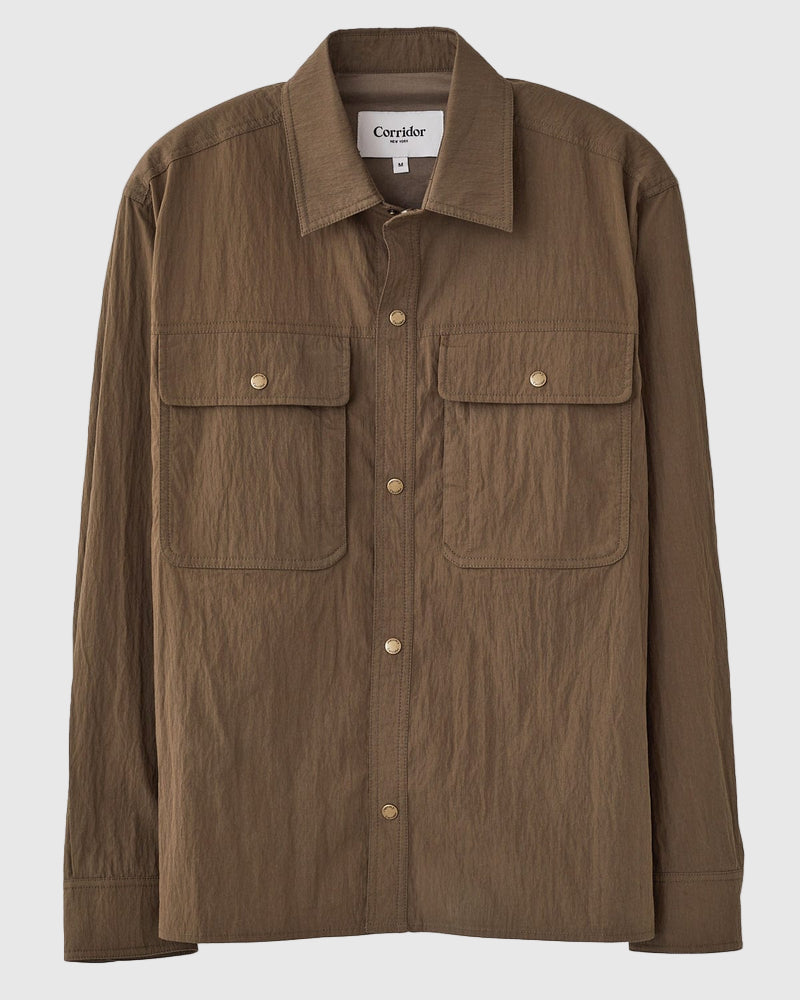 Corridor Crinkled Cotton Nylon Shirt in Brown