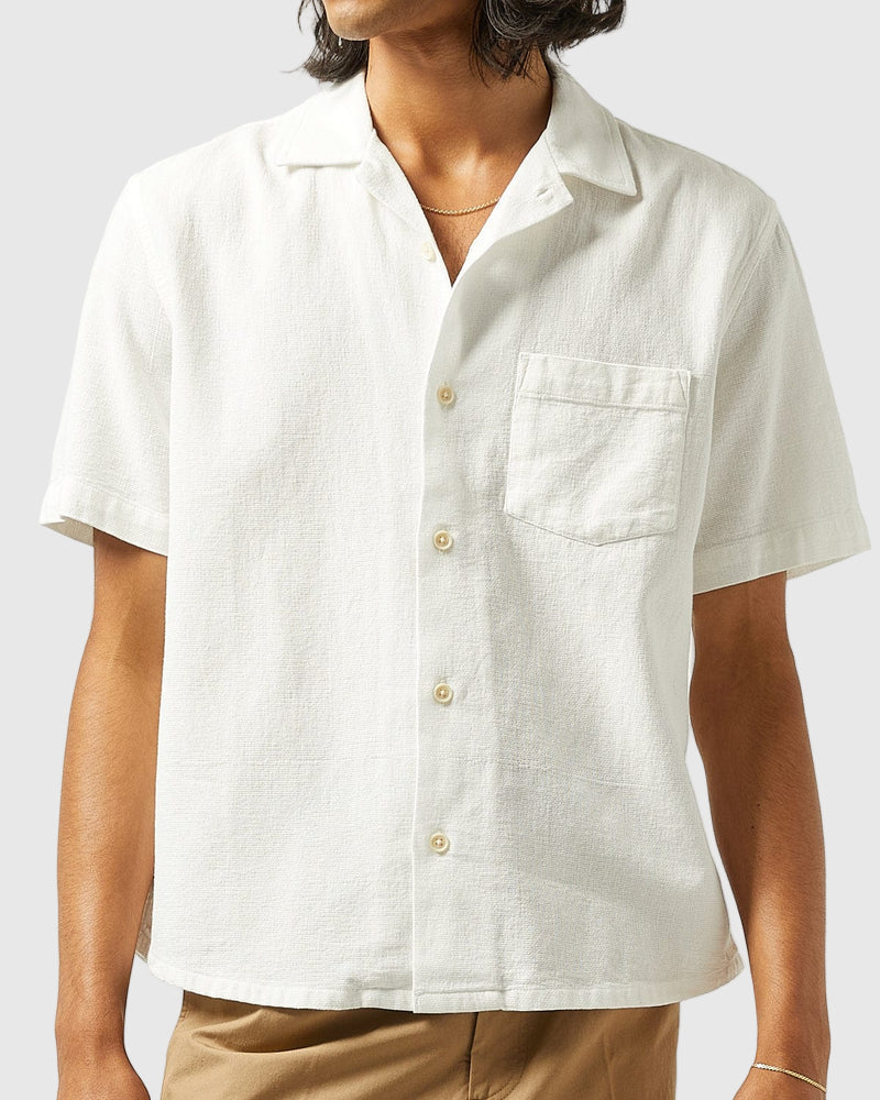 Corridor Hopsack Short Sleeve Shirt in White