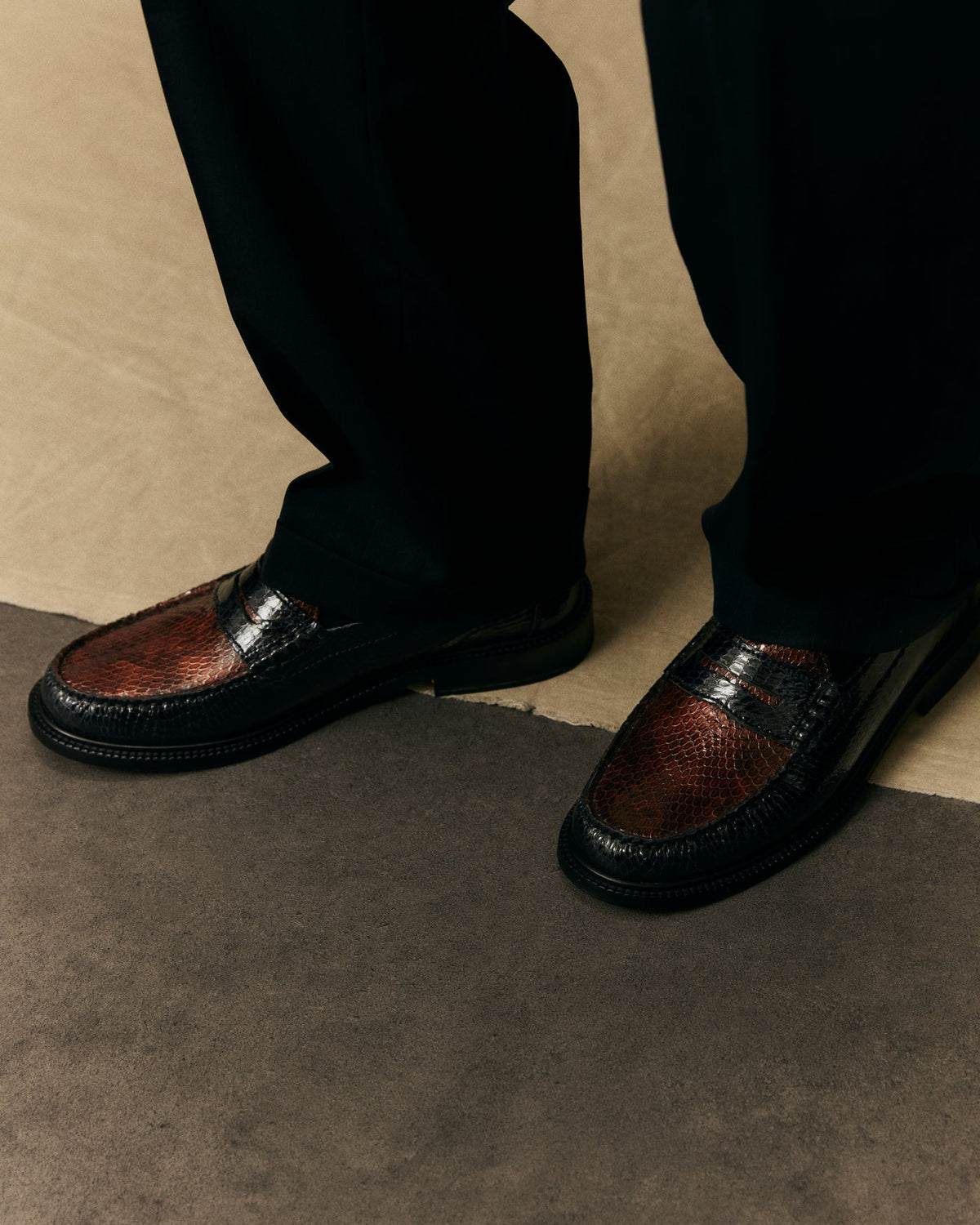Yardee Two-Tone Moccasin Loafer in Croco