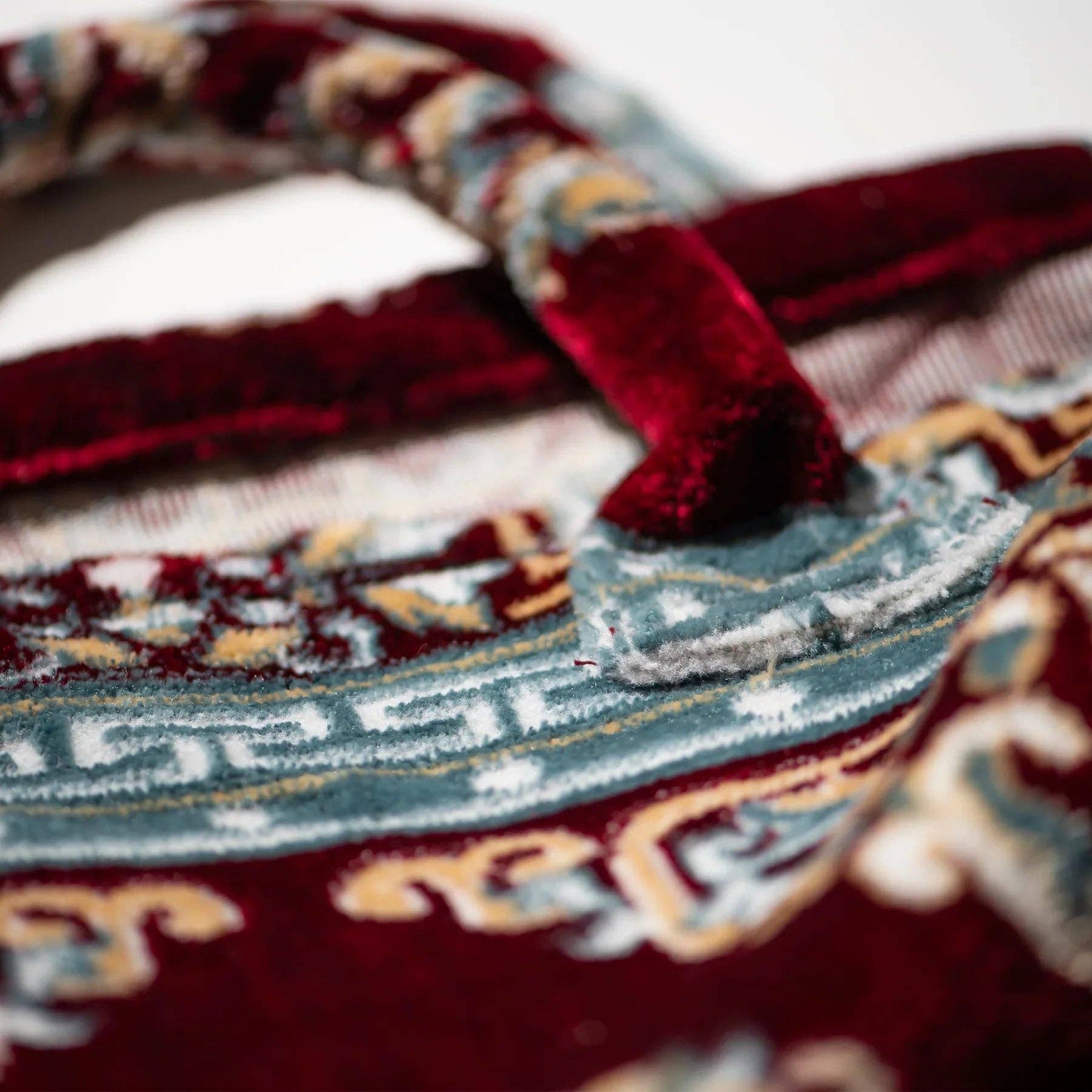 Polyester Cotton Rug Fabric Bag in Burgundy / Yellow