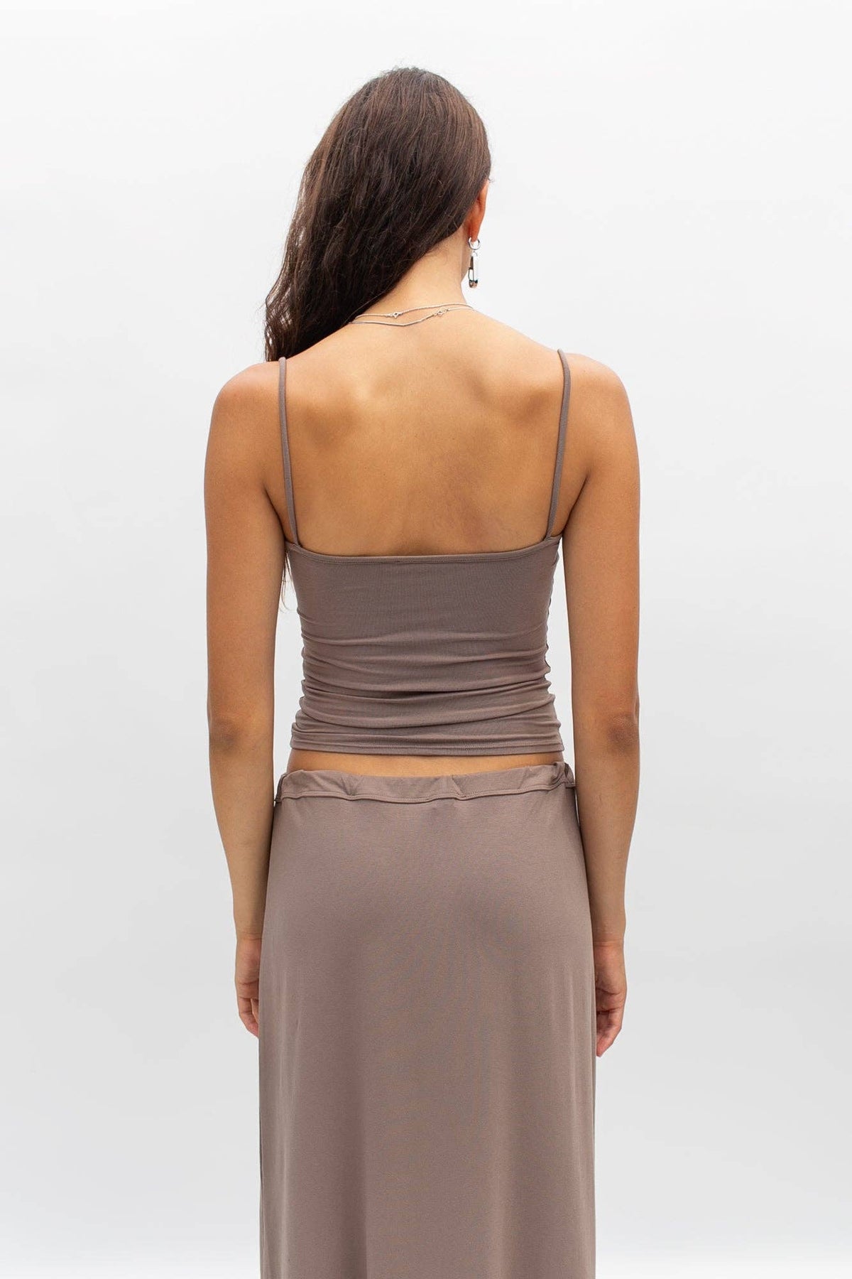 Eva Viscose Spaghetti Strap Knit Top in Sable