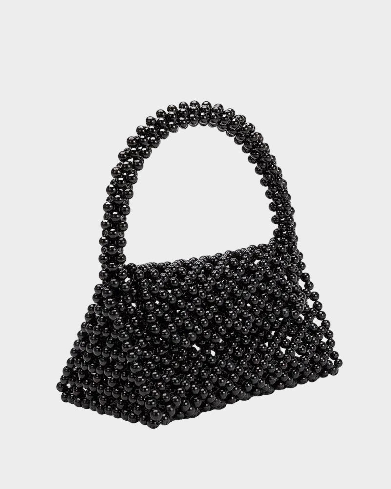 Morgan Black Beaded Top Handle Bag in Black