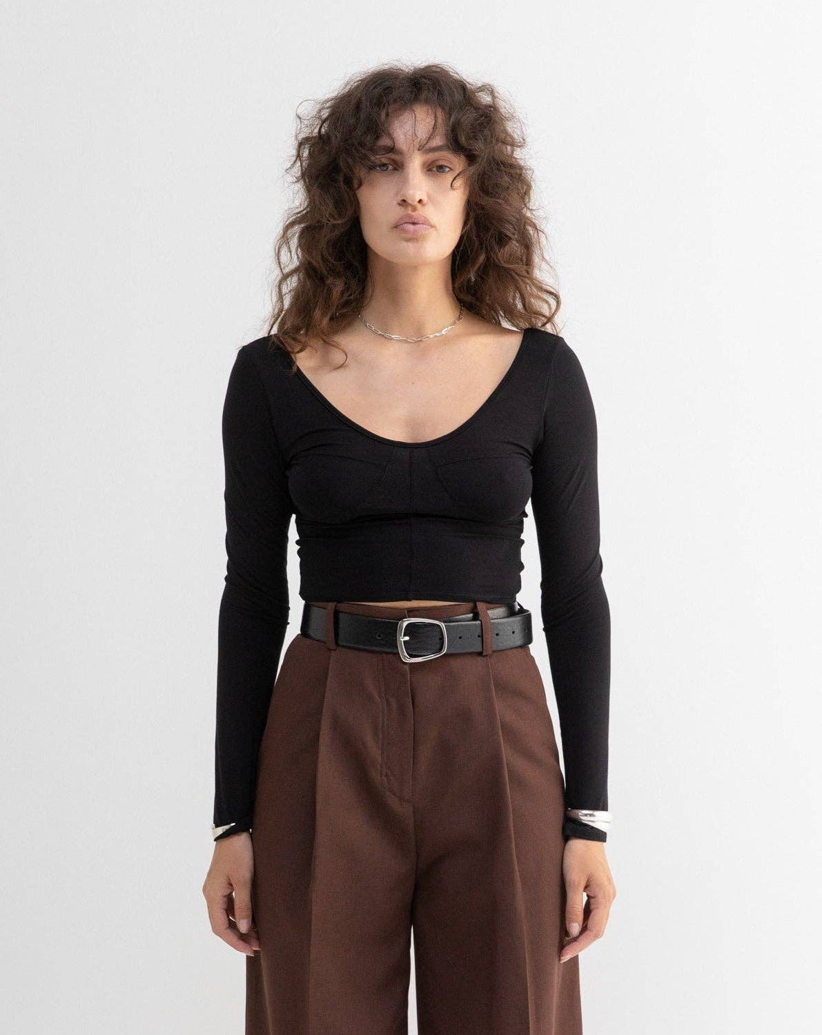 Betty Black Viscose Spandex Women's Knit Top in Black