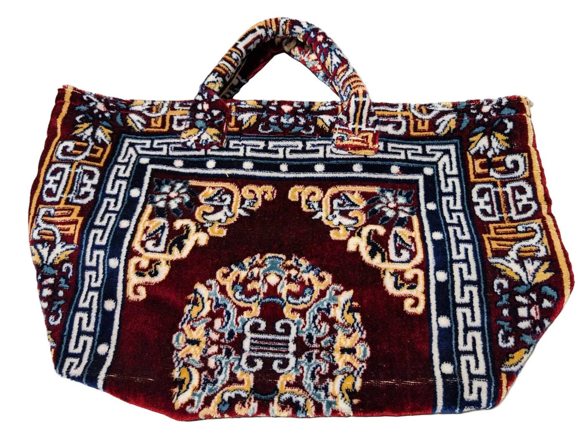Polyester Cotton Rug Fabric Bag in Burgundy / Yellow
