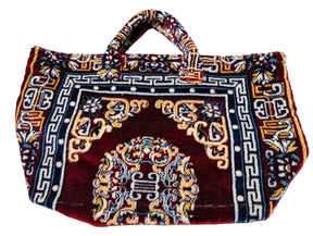 Polyester Cotton Rug Fabric Bag in Burgundy / Yellow