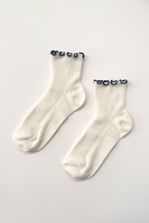 The Petite Ruffled Modal Socks in Soft White / Navy