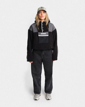 Hooded Sherpa Jacket in Black / Charcoal