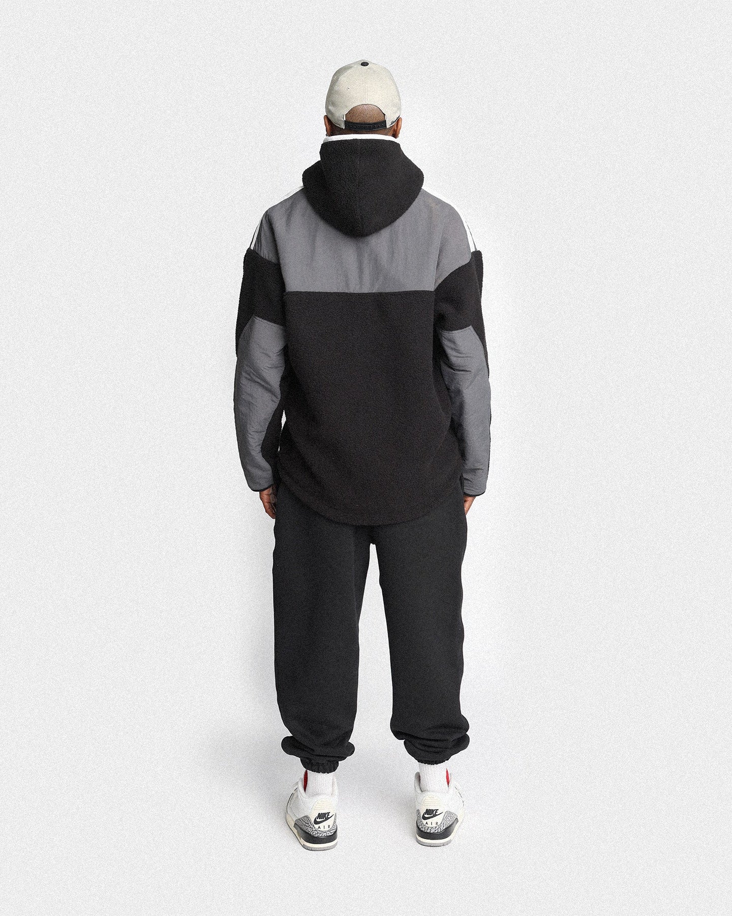 Hooded Sherpa Jacket in Black / Charcoal