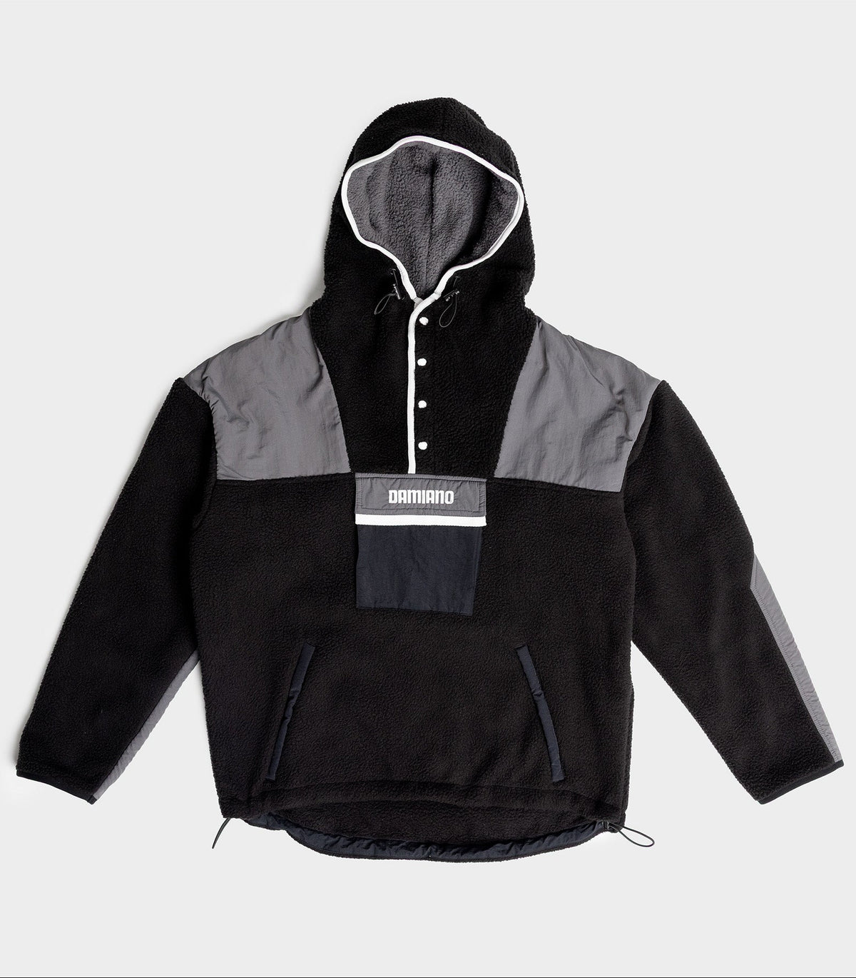 Hooded Sherpa Jacket in Black / Charcoal