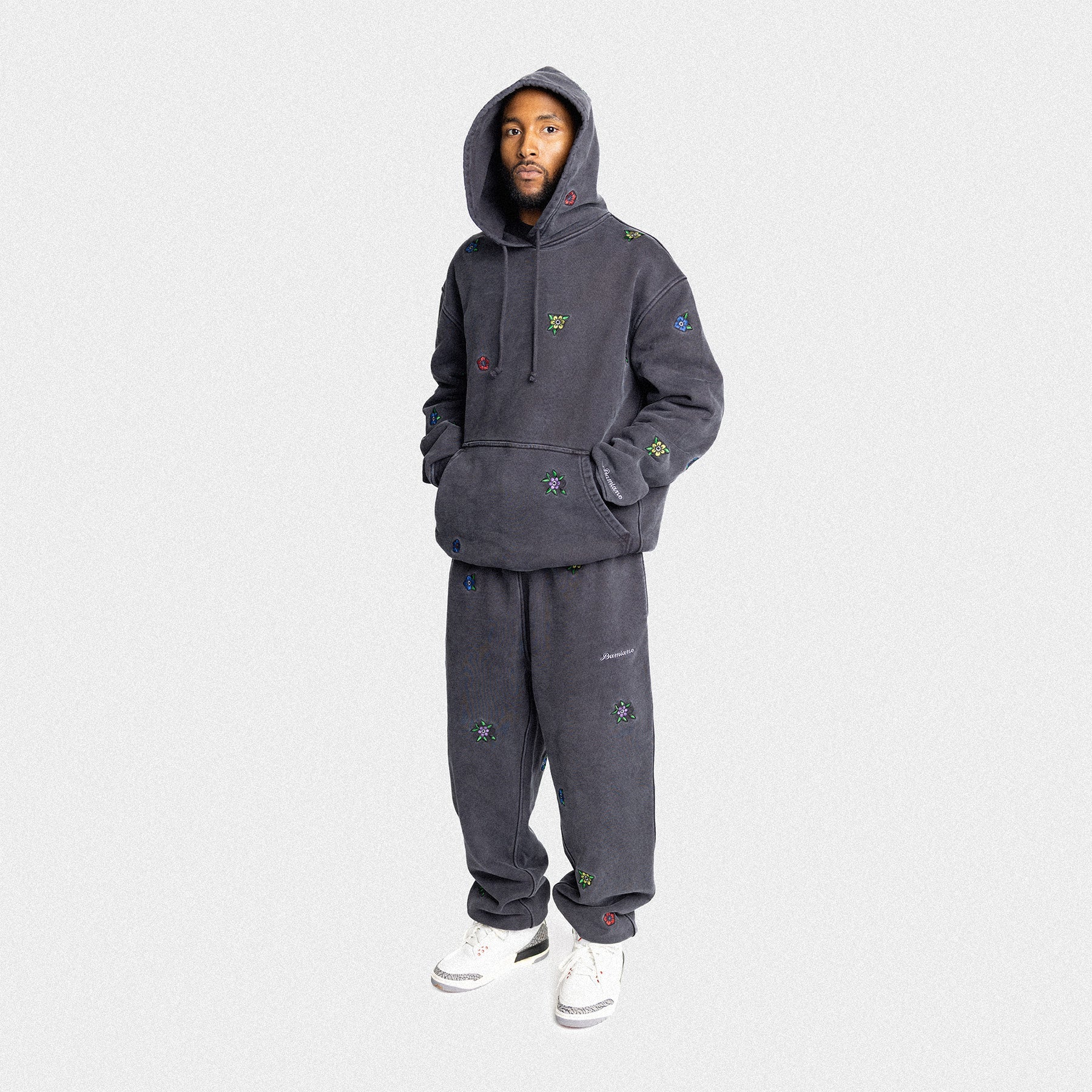 Ultra Heavyweight Floral Hoodie in Vintage Black