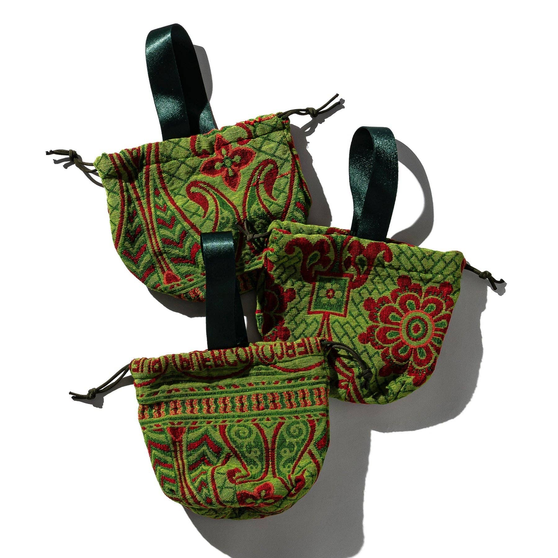 Jacquard Fabric Drawstring Bag in Green