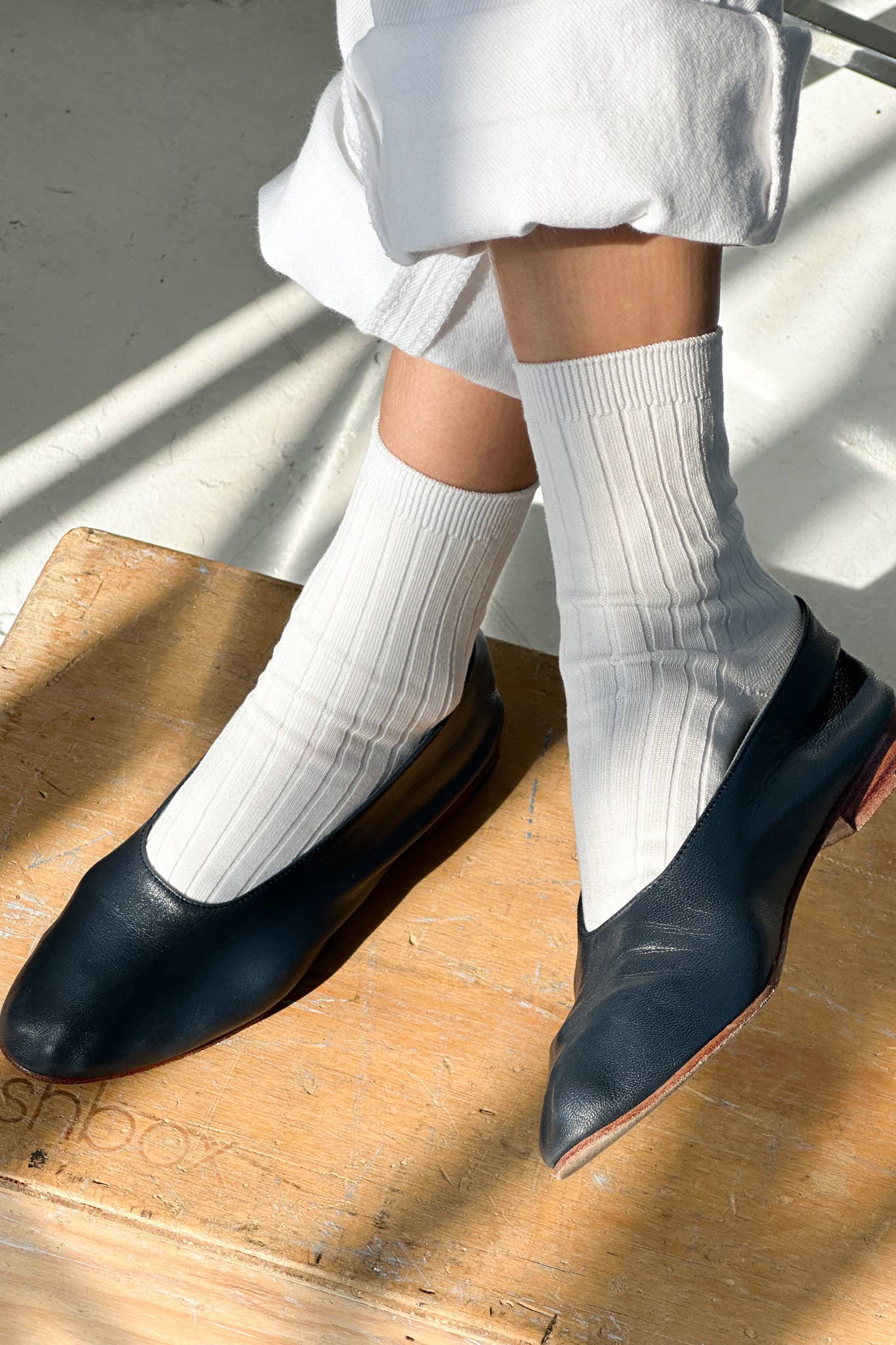 Her Socks - Mercerized Combed Cotton Rib in Classic White