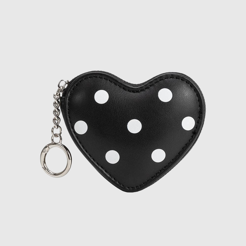 Puffy Heart Polka Dot Coin Purse Charm in Black