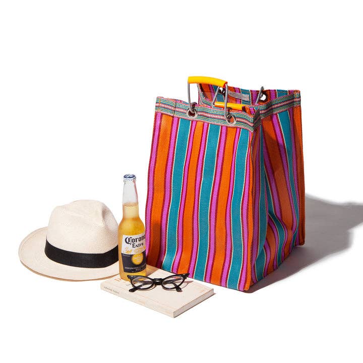 Recycled Plastic Stripe Rectangle Bag in Orange / Pink