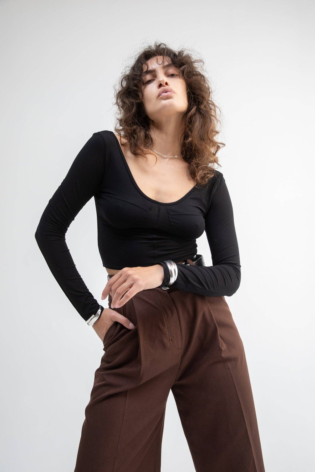 Betty Black Viscose Spandex Women's Knit Top in Black