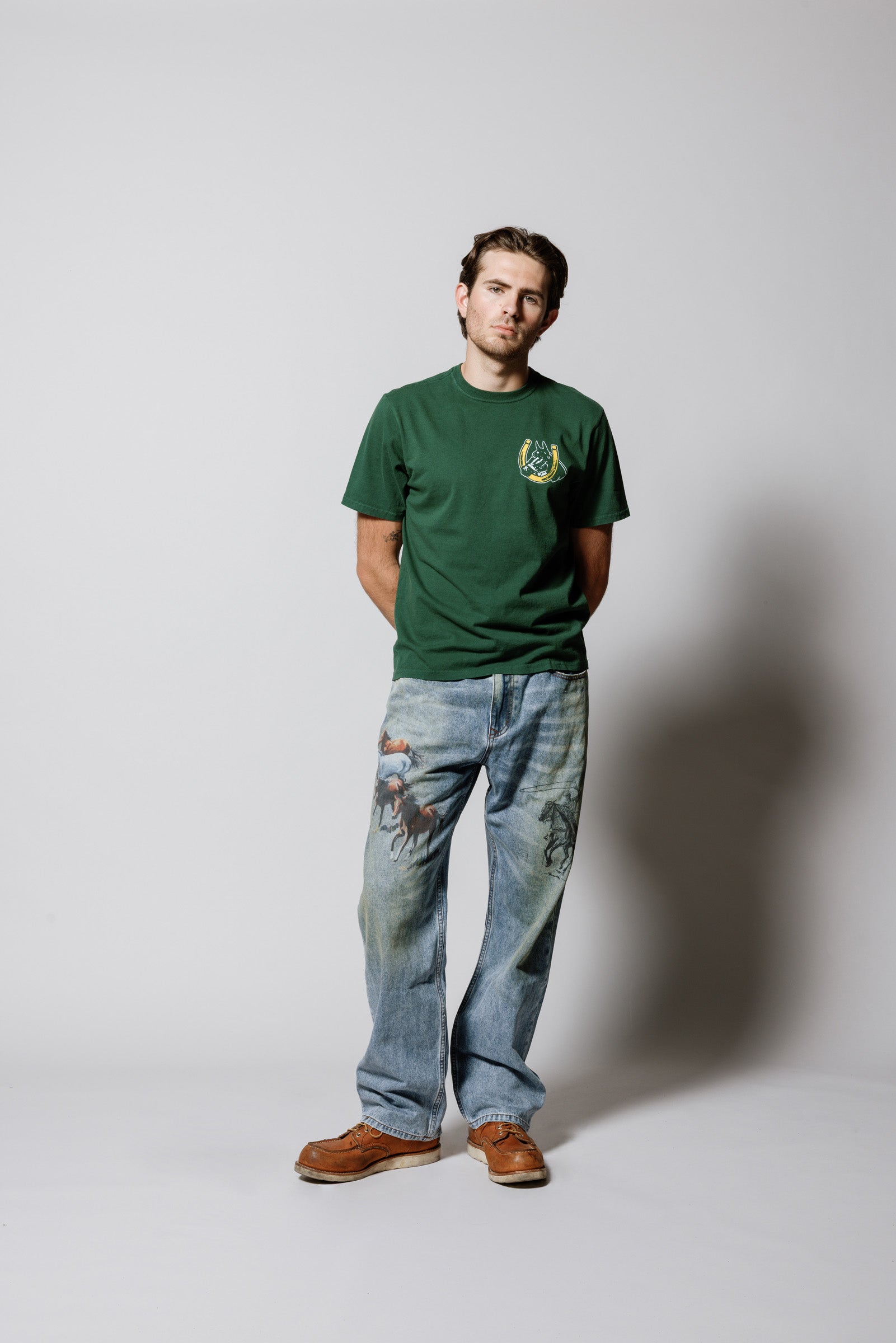 Valley Riders T-Shirt in Sun Faded Washed Forest Green