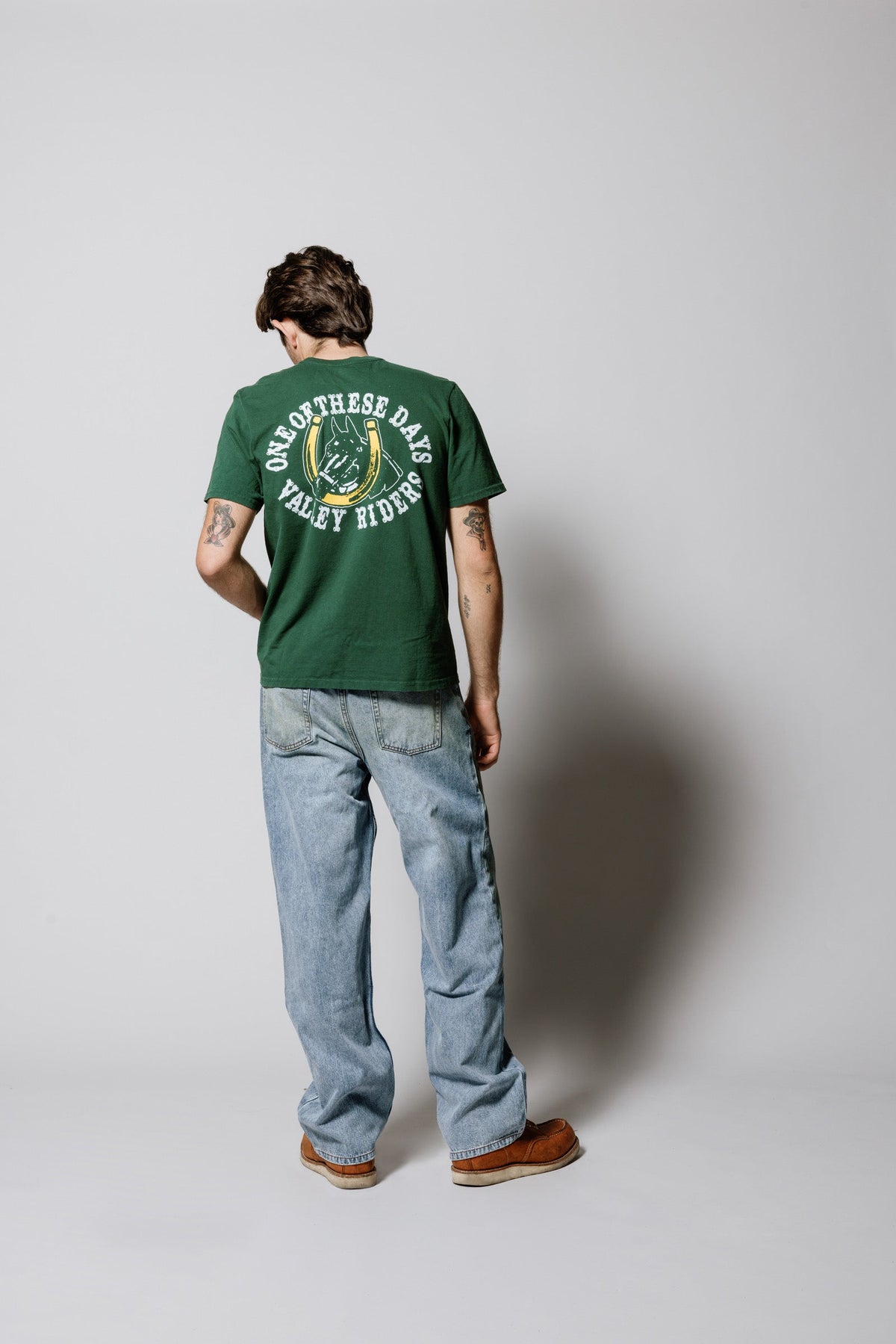 Valley Riders T-Shirt in Sun Faded Washed Forest Green