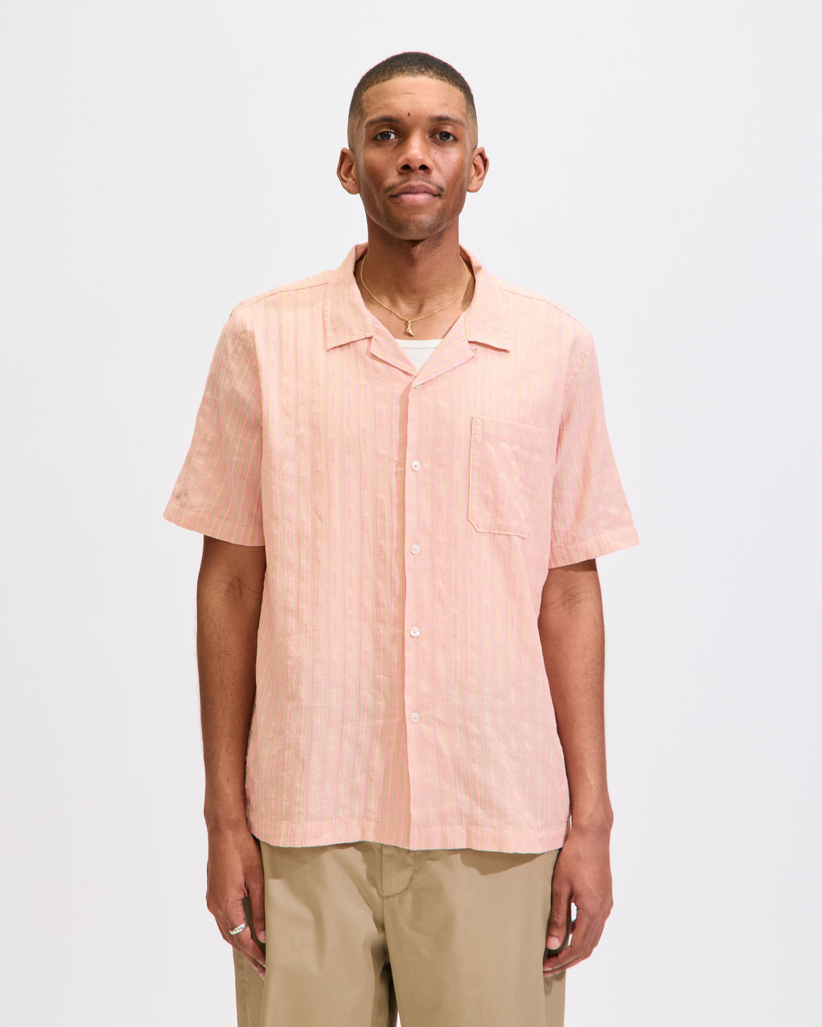 Road Shirt In Beige/Pink Fluro Cotton