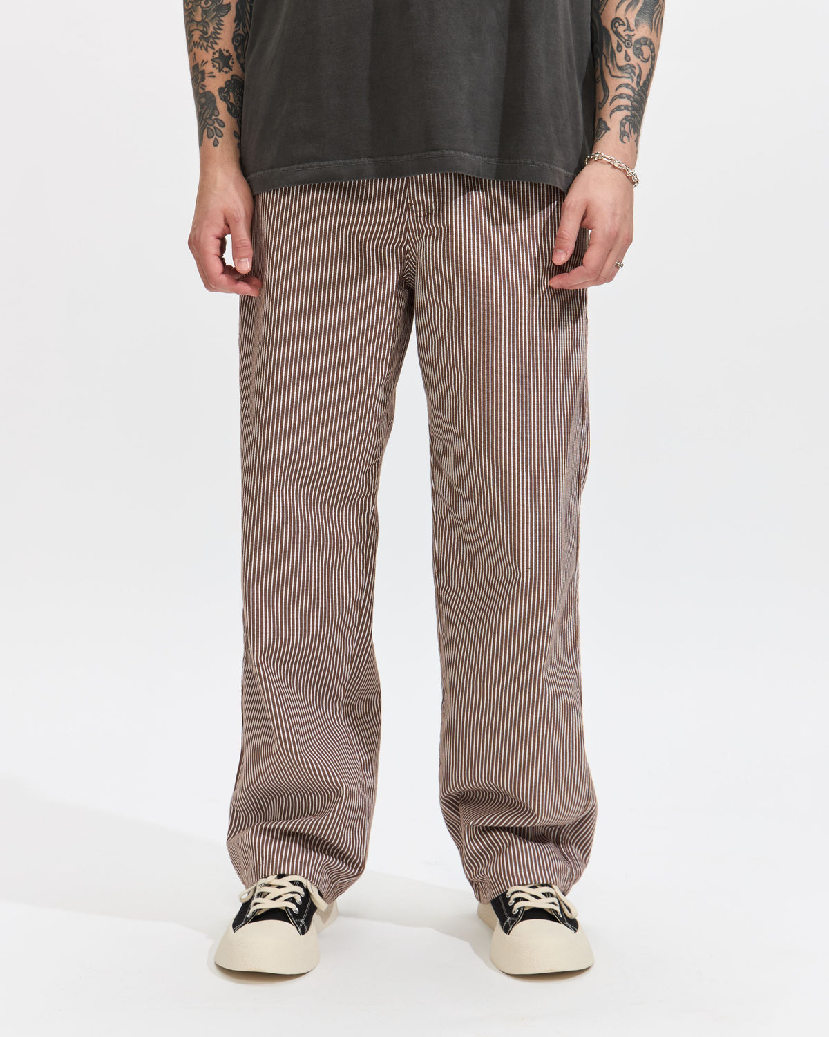 George Stripe Cotton Twill Pant in Dark Earth