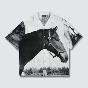 Horses Button Down in White