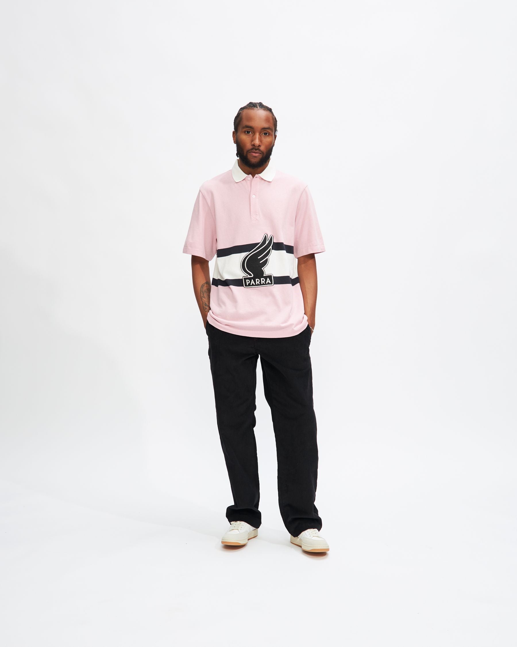 Winged Logo Polo Shirt in Pink/ Off White