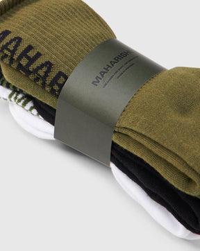 Miltype Peace Sport Socks 3 Pack in Black/Olive/White