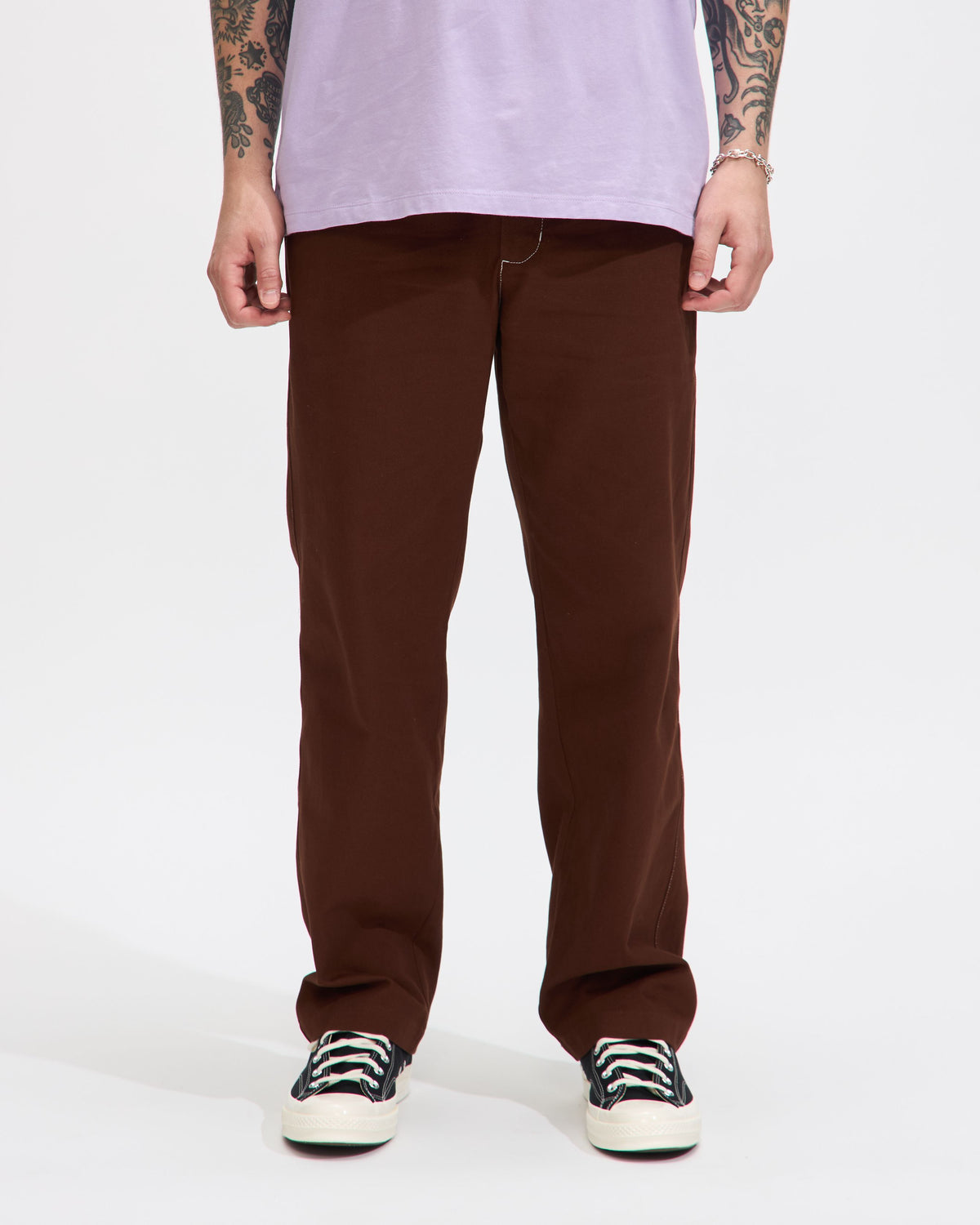 Contrast Stitch Chino Pant in Chocolate