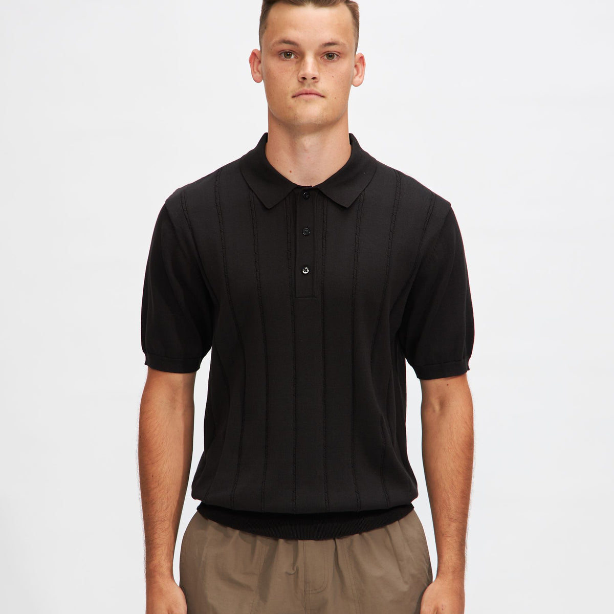 Jammed Mini Cable Knit Polo in Black