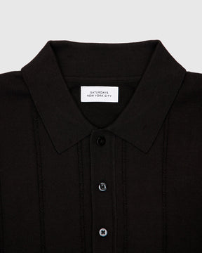 Jammed Mini Cable Knit Polo in Black