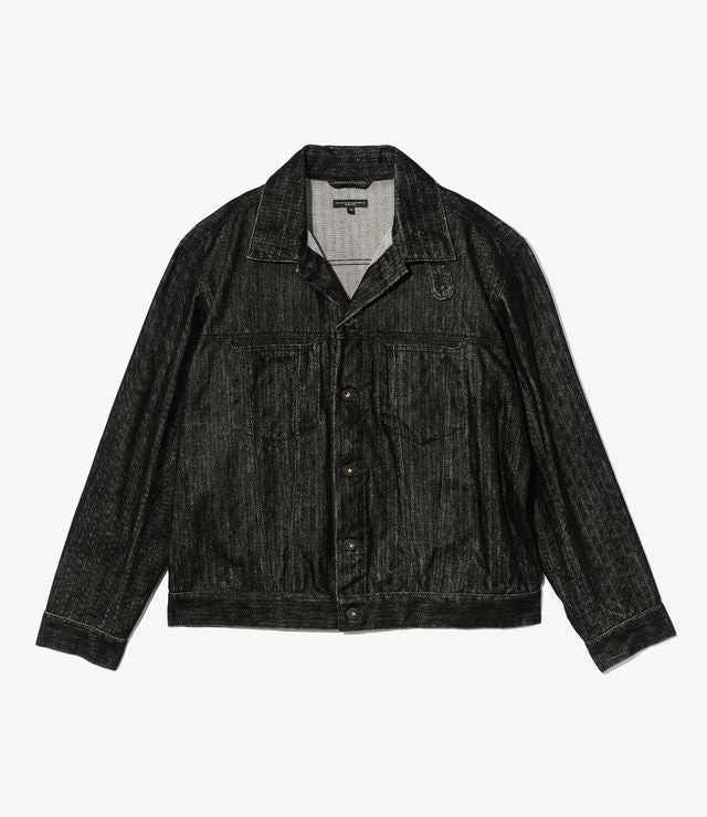 Type 5 Jean Jacket in Black Cotton Flocking Herringbone