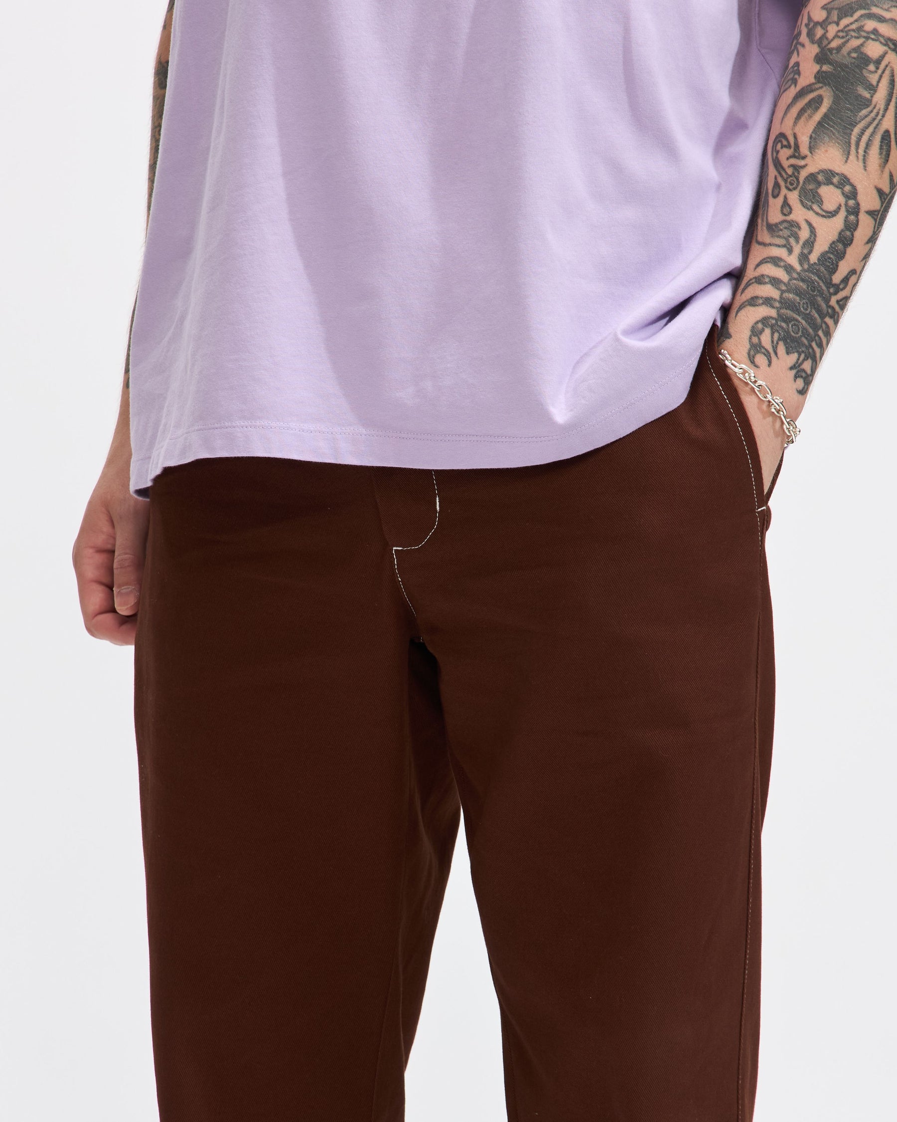 Contrast Stitch Chino Pant in Chocolate