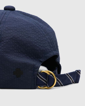 6 Panel Regimental Strap in Navy Seersucker