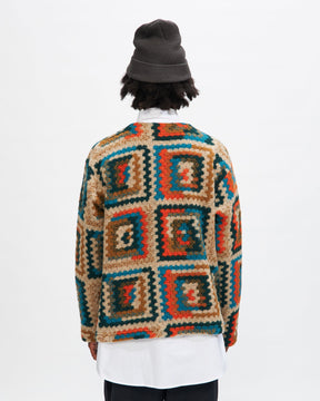Knit Cardigan in Multi Color Poly Wool Crochet