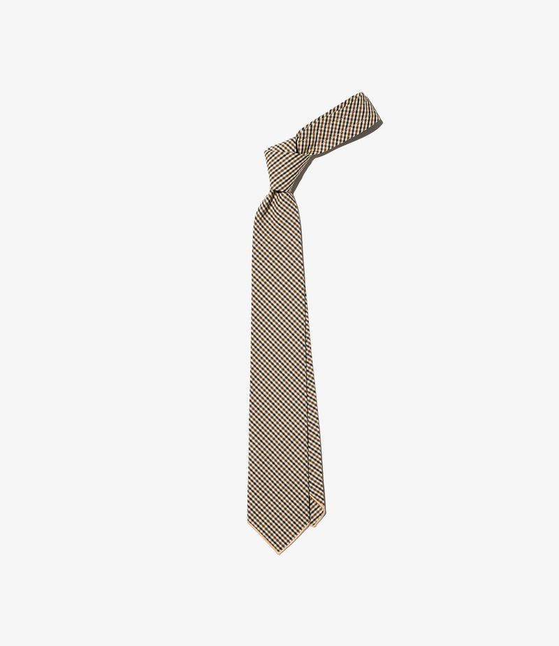 Neck Tie in Brown/Black Cotton Small Check