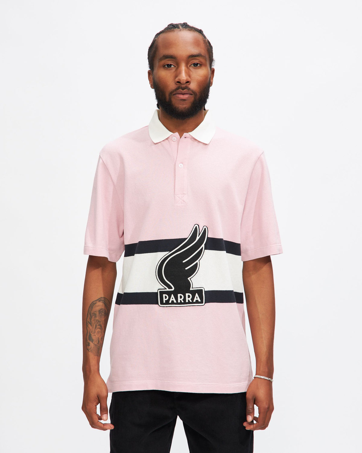 Winged Logo Polo Shirt in Pink/ Off White