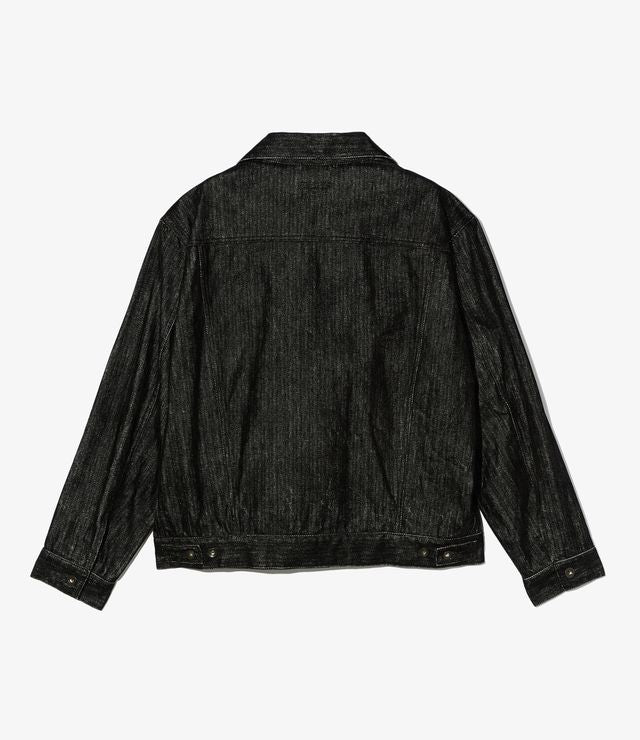 Type 5 Jean Jacket in Black Cotton Flocking Herringbone