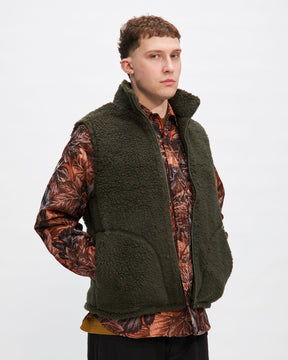 Stand Collar Boa Fleece Vest in Forest