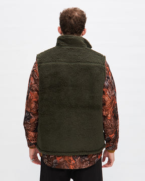 Stand Collar Boa Fleece Vest in Forest