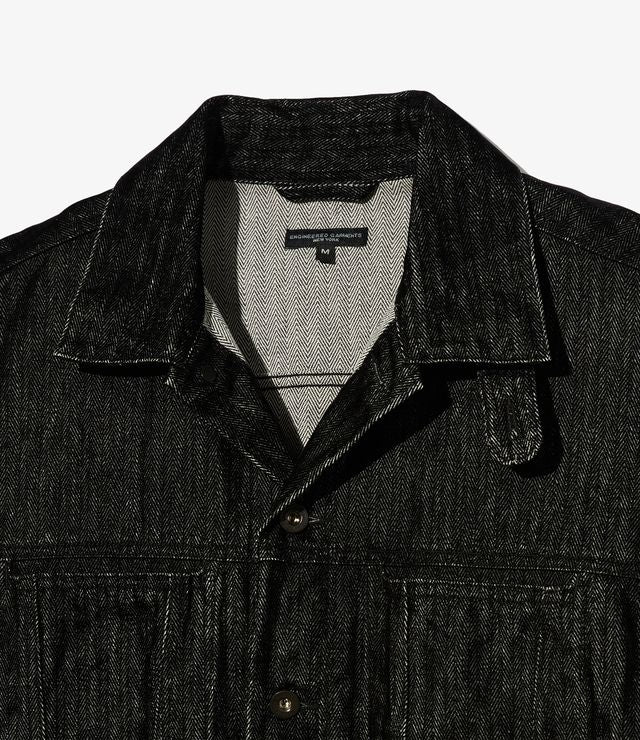 Type 5 Jean Jacket in Black Cotton Flocking Herringbone