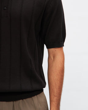 Jammed Mini Cable Knit Polo in Black