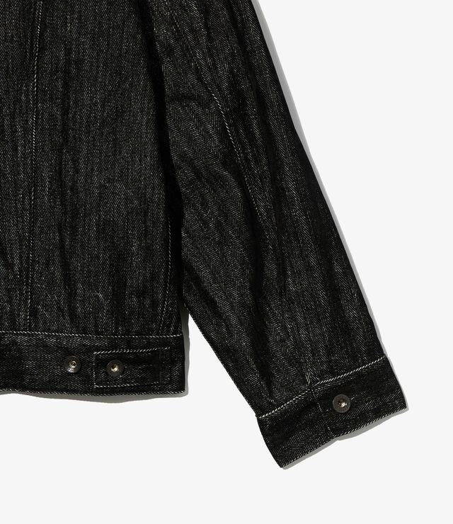 Type 5 Jean Jacket in Black Cotton Flocking Herringbone