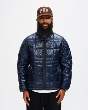 Quilted Reversible Puffer Jacket In Navy/ Drizzle