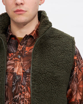 Stand Collar Boa Fleece Vest in Forest