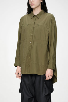Light Woven Long Sleeve W Shirt in Moss
