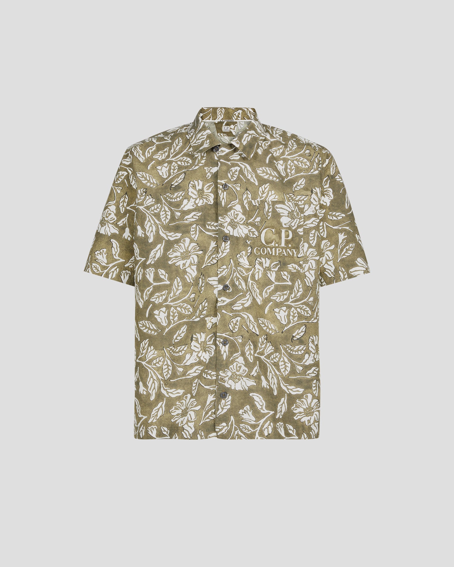 Printed Poplin Short Sleeved Shirt in Lead Grey